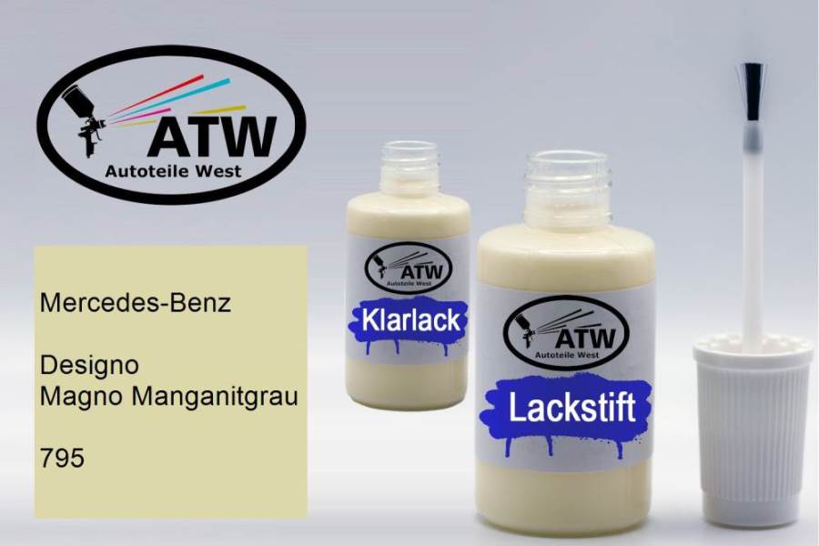 Mercedes-Benz, Designo Magno Manganitgrau, 795: 20ml Lackstift + 20ml Klarlack - Set, von ATW Autoteile West.